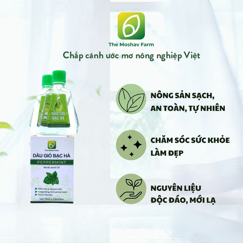 Dầu Gió Bạc Hà The Moshav Farm Hương Thơm Tự Nhiên Thông Mũi, Giúp Giảm Ngứa Cảm Lạnh, Đau Bụng, Đau Đầu, Say Xe 2 chai