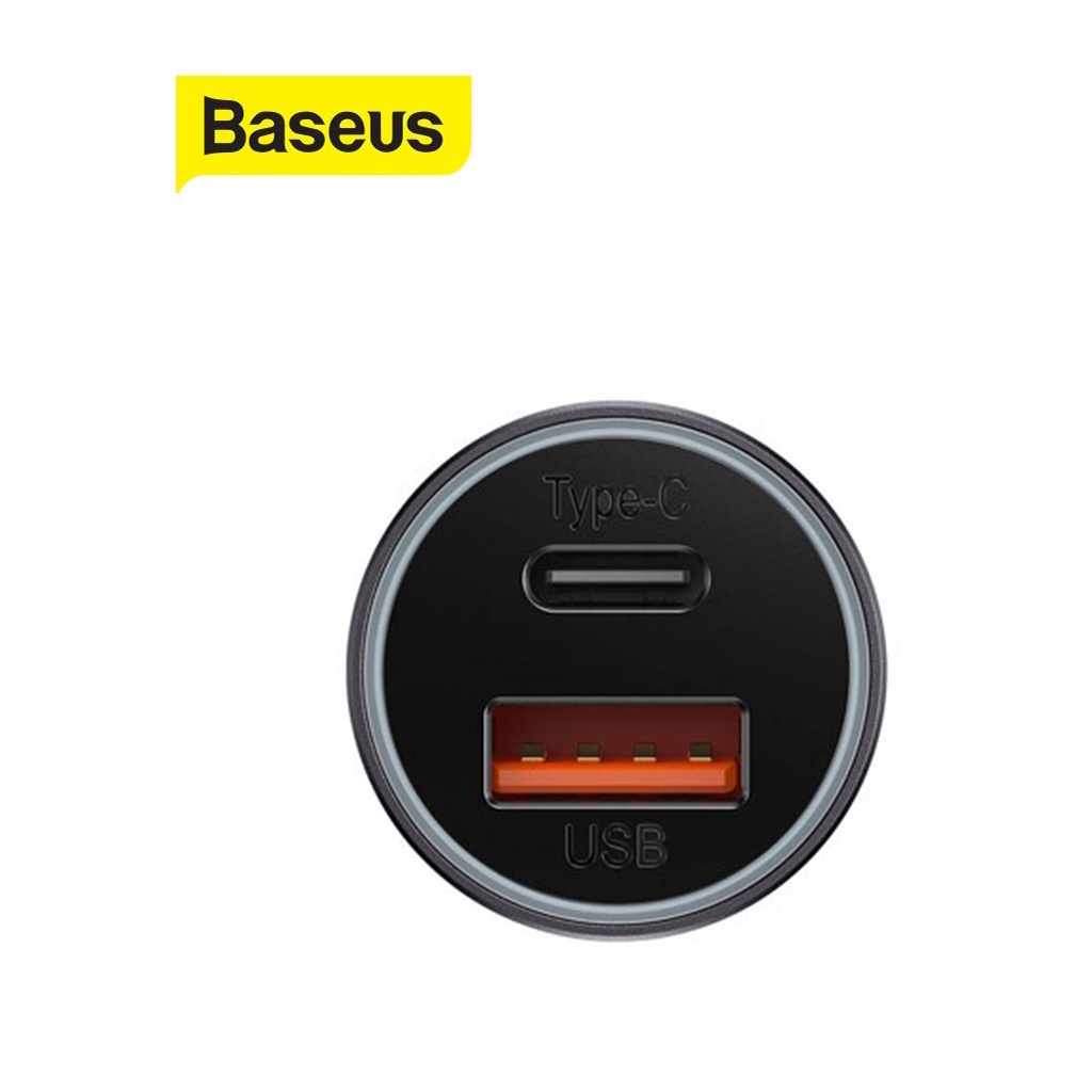 Tẩu sạc ô tô 60W Baseus Golden Contactor Max cổng USB/ Type-C sạc nhanh 3A cho điện thoại, máy tính bảng
