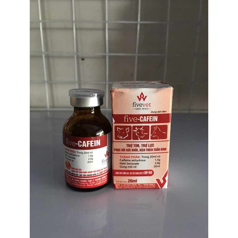 Five Cafein  trợ tim, trợ lực, phục hồi sức khỏe, kích thích thần kinh cho vật nuôi