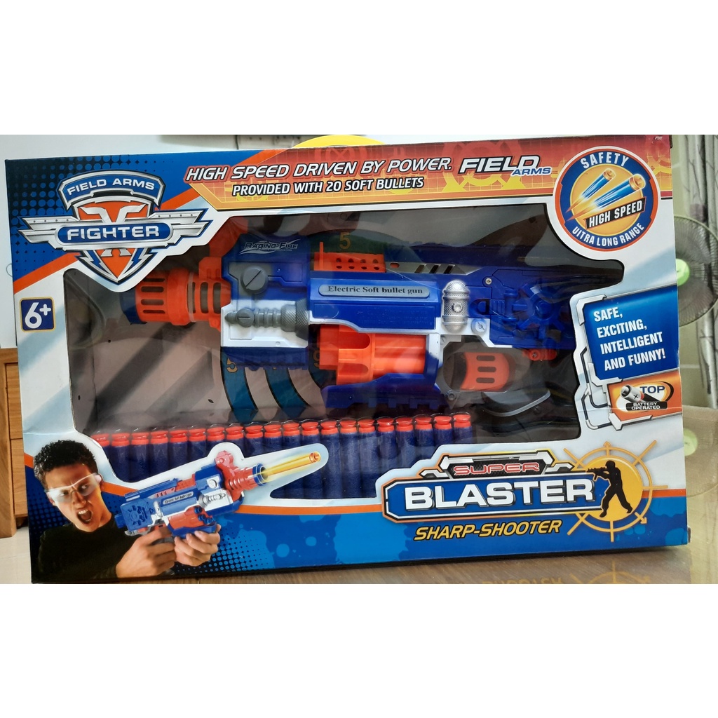 Đồ Chơi Blaster Gatling Côn Quay Sung Bắn Đan Xốp Dùng Pin Vận Động Ngoài Trời Kiểu Nerf Nhựa ABS