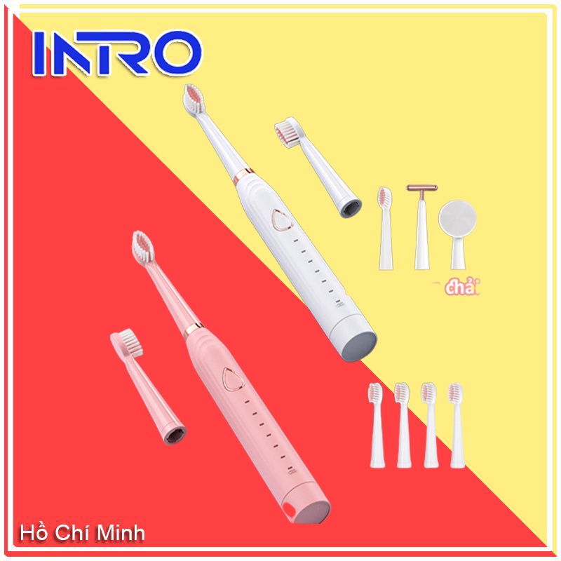 Bàn Chải đánh Răng điện Siêu âm Làm Trắng, Máy Mát Xa Da Mặt 3 Trong 1, Bàn Chải Làm Sạch Thời Gian Thông Minh, Với 5 đầ