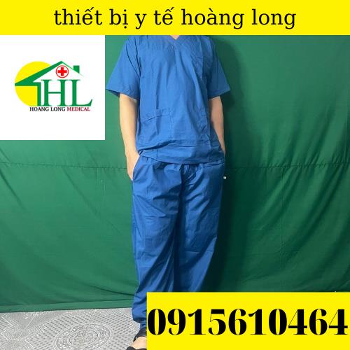 Bộ scrubs bác sĩ, quần áo y tế xanh cổ vịt đậm nam, nữ các size S M L XL