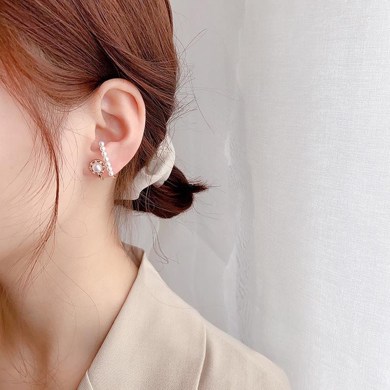 Bông Tai Mạ Bạc 925 Hình Học Đính Đá Zircon Ngọc Trai Thời Trang Cho Nữ