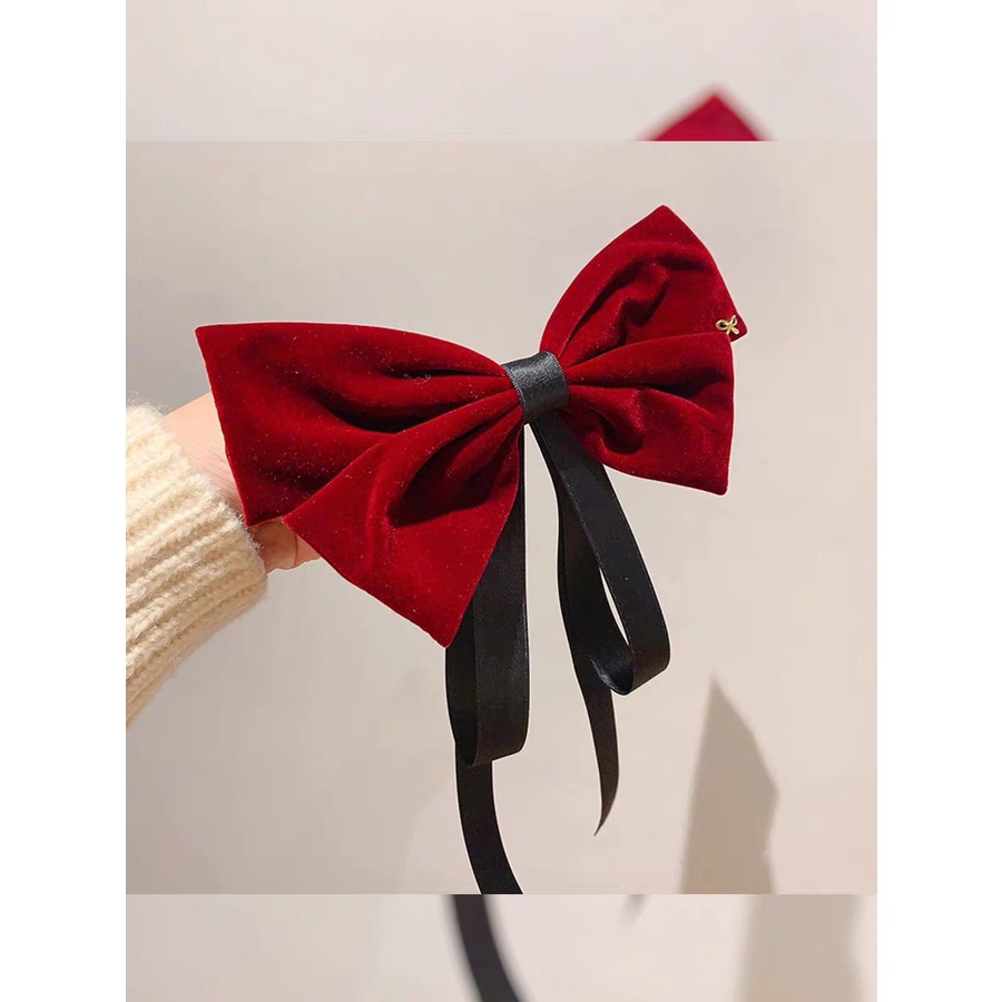 Kẹp Tóc Đính Nơ Vải Nhung Phong Cách Retro Thanh Lịch Cho Nữ