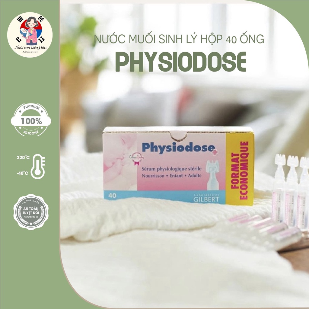 Nước muối sinh lý Physiodose Pháp hộp 40 ống - Nước muối an toàn cho trẻ sơ sinh Nuoiconkieuhan