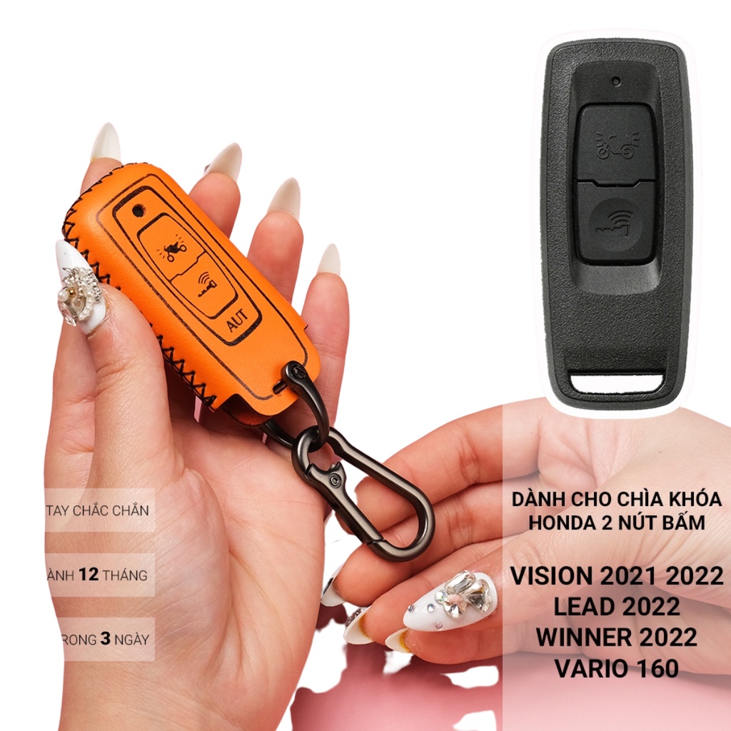 Bao da chìa khóa Honda SH 350i 150i Sh mode Air Blade Vision Leed 2022 2023 2 nút bấm khâu tay
