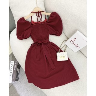 🤍ĐẦM ĐỎ CỔ YẾM TAY BỒNG🤍