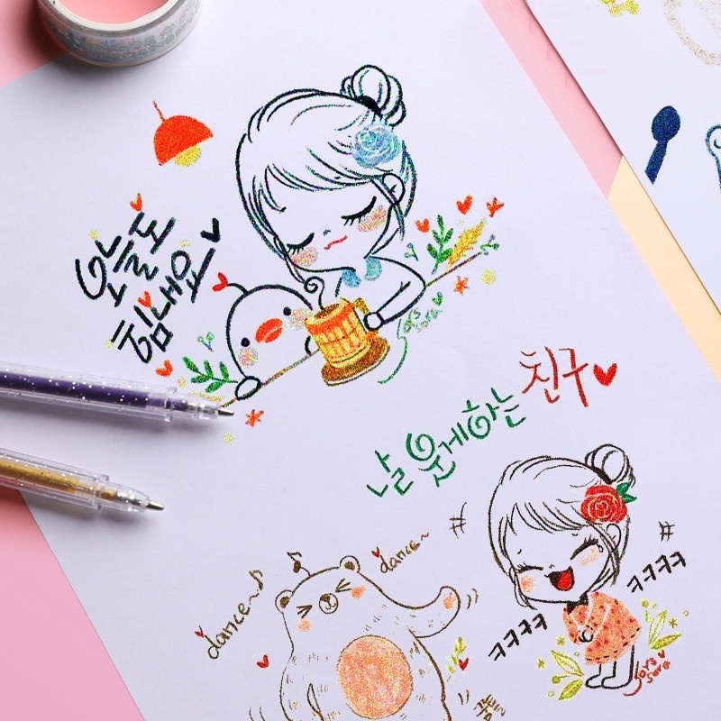 RUIXIANG Set 12 Bút Gel Kim Tuyến Lấp Lánh Ánh Kim Nhiều Màu Sắc