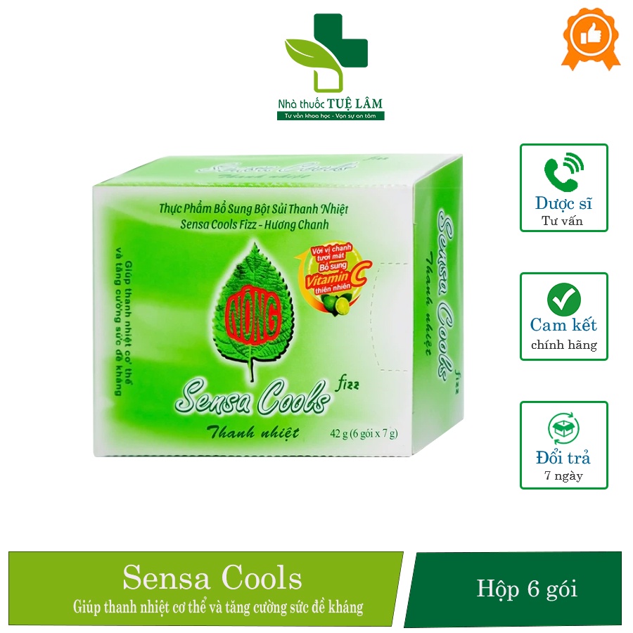 Bột sủi thanh nhiệt Sensa cool Fizz - hương chanh - hộp 6 gói - giúp thanh nhiệt cơ thể và tăng sức đề kháng