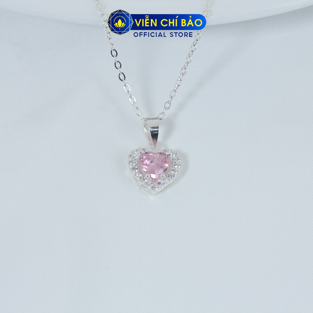 Dây chuyền bạc nữ mặt trái tim hồng chất liệu bạc 925 thời trang phụ kiện trang sức Viễn Chí Bảo D400726