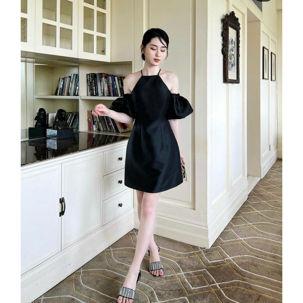 (FreeShip 2022) Đầm thiết kế dự tiệc,đầm nữ cổ yếm tay rớt vai from A sang chảnh,chất umi cao cấp