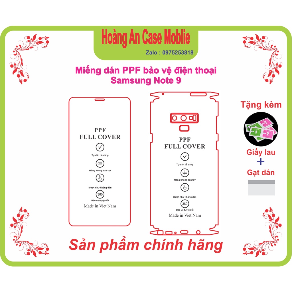 Miếng dán PPF bảo vệ điện thoại samsung Note9( Note 9)