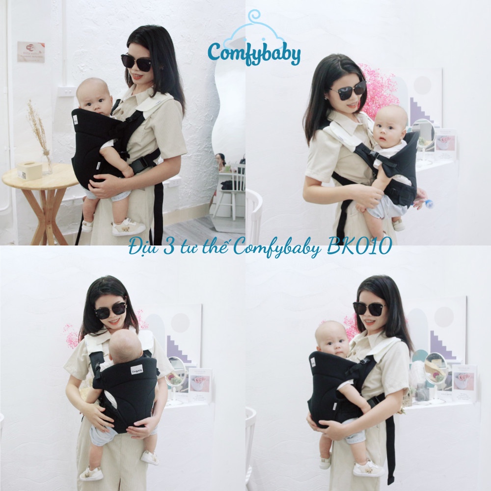 Địu em bé 3 tư thế có đỡ cổ sơ sinh - THOÁNG KHÍ-CHỐNG GÙ cho bé Comfy Baby CF-BK010 siêu gọn nhẹ - bảo hành 12 tháng