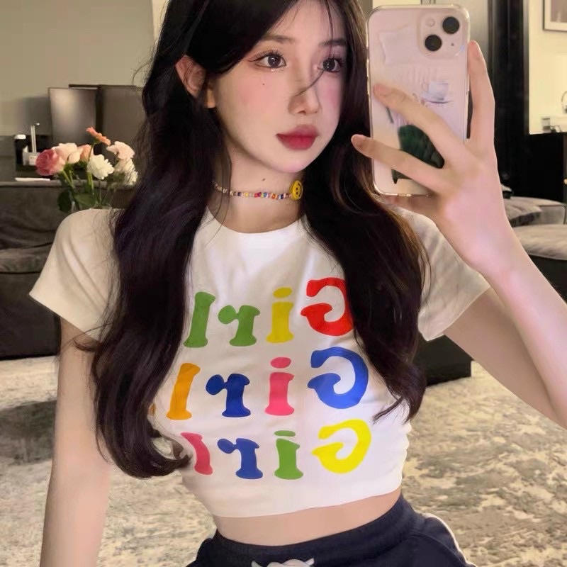 áocroptop in chữ 7 sắc cầu vòng trẻ trung g6