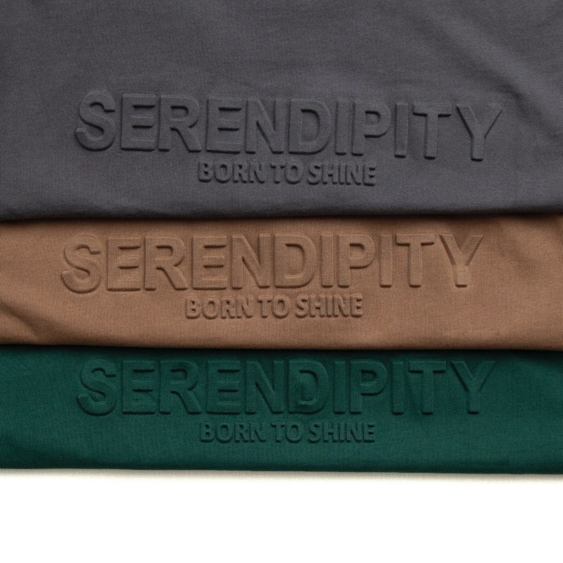 Áo Thun SERENDIPITY -  - In Chữ Dập Nổi - Xám/Đen/Kem/Nâu/Rêu