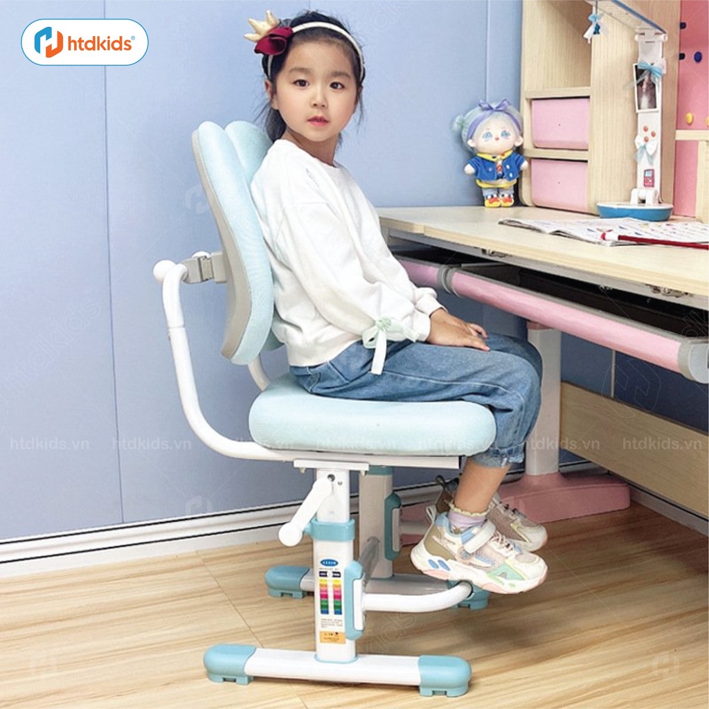 Ghế học sinh chống gù HTDkids ZX01 điều chỉnh tăng giảm chiều cao ( 46 - 58CM ), có gác chân tiện lợi, đệm ngồi êm ái