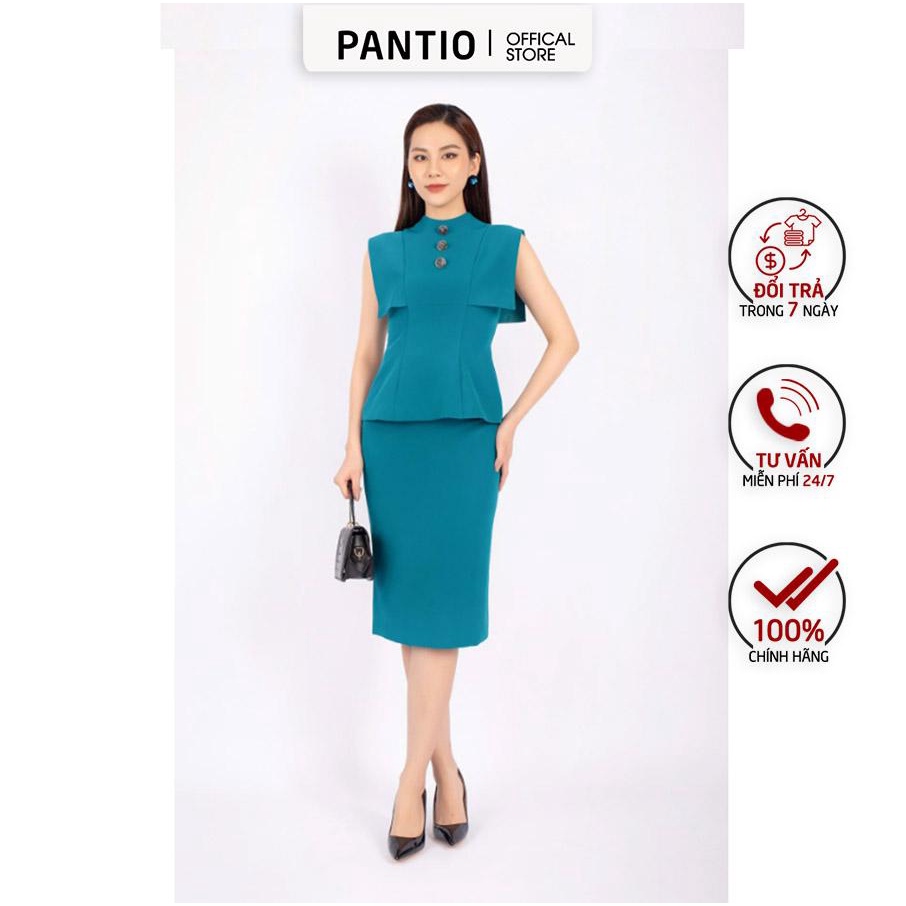 BAK72731 - Áo sơ mi kiểu công sở vải thô dáng ôm cổ tròn cao vai chờm tạo kiểu - PANTIO