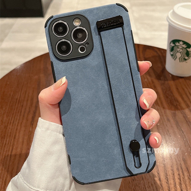 Ốp Điện Thoại Da Cừu Mềm Gắn Dây Đeo Cổ Tay Làm Vòng Đỡ Chống Rơi Cho IPhone 14 13 12 11 Pro X XS Max XR 7 8 Plus