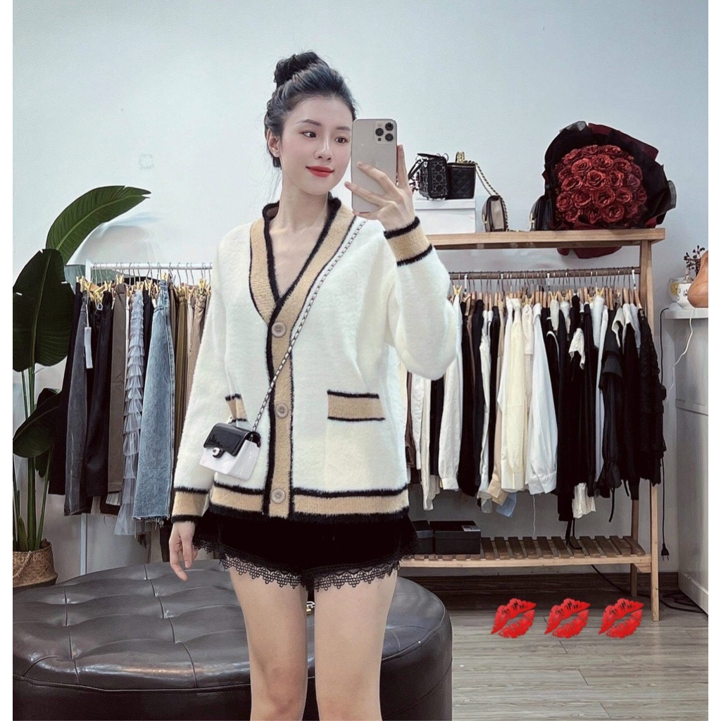ÁO cadigan len lông viền to