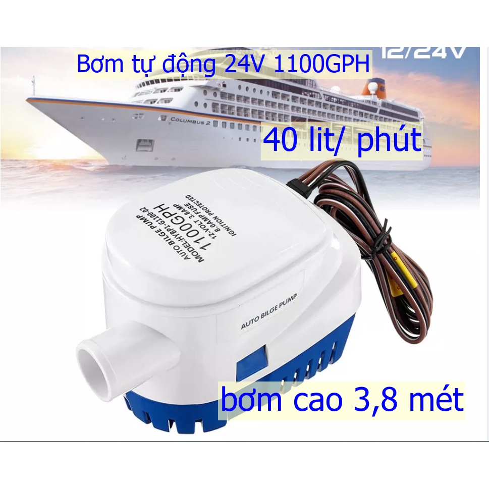 Bơm tự động 24V dây đồng 1100GPH cho tàu thuyền ca xà lan du thuyền