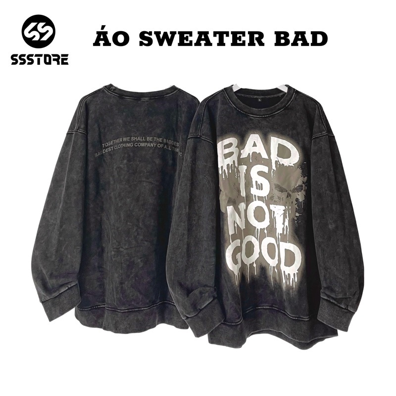 Áo Sweater nỉ chân cua loang xám BAD form rộng nam nữ_SSSTore