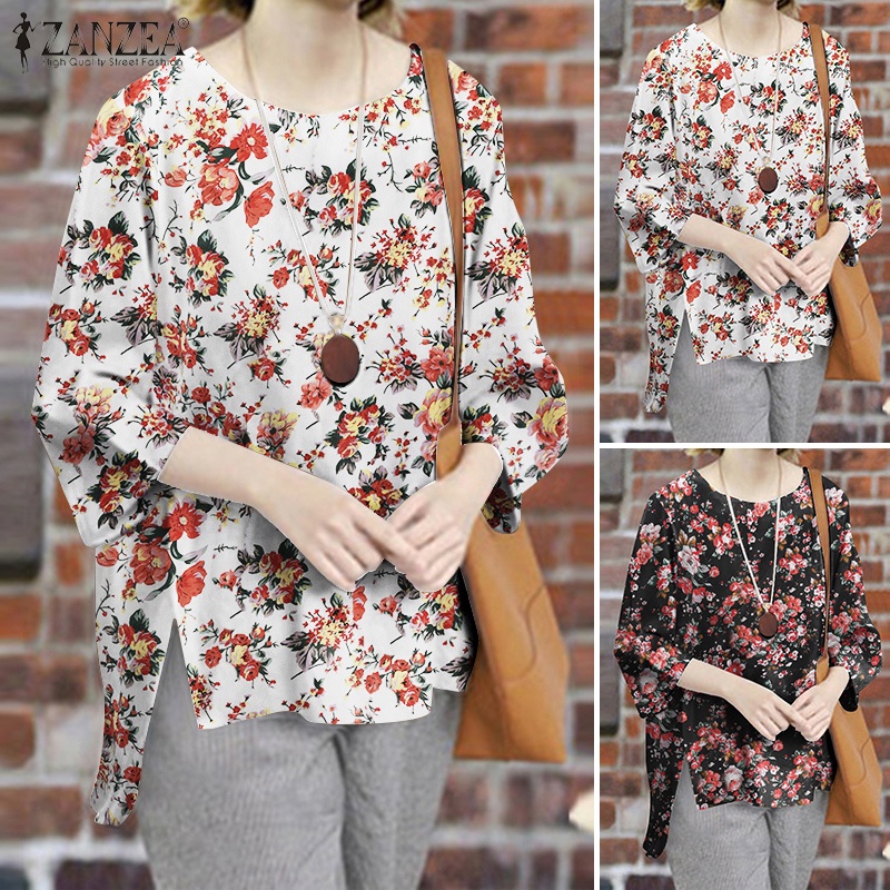 Áo kiểu ZANZEA in hoa cổ tròn thời trang cho nữ