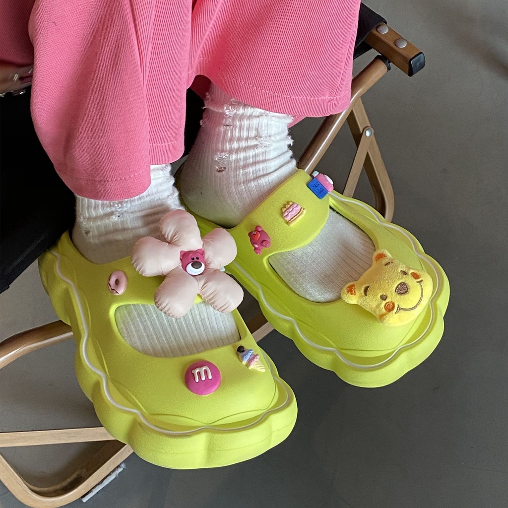 Dép Quai Ngang Đế Dày Họa Tiết Hoạt Hình Disney Dâu Tây Winnie the Pooh Dễ Thương Thời Trang Cho Nữ