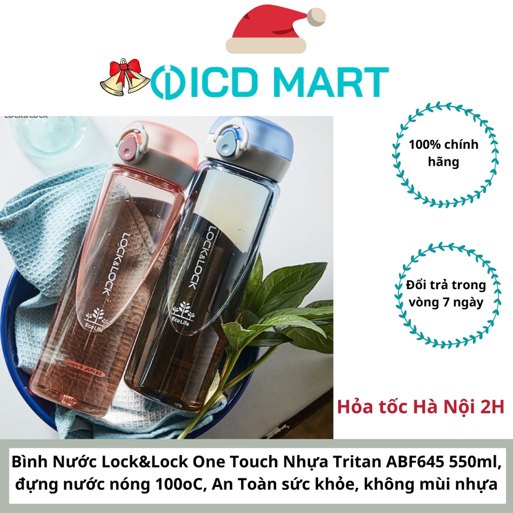 Bình Nước Lock&Lock One Touch Nhựa Tritan ABF645 550ml, đựng nước nóng 100oC, An Toàn sức khỏe, không mùi nhựa