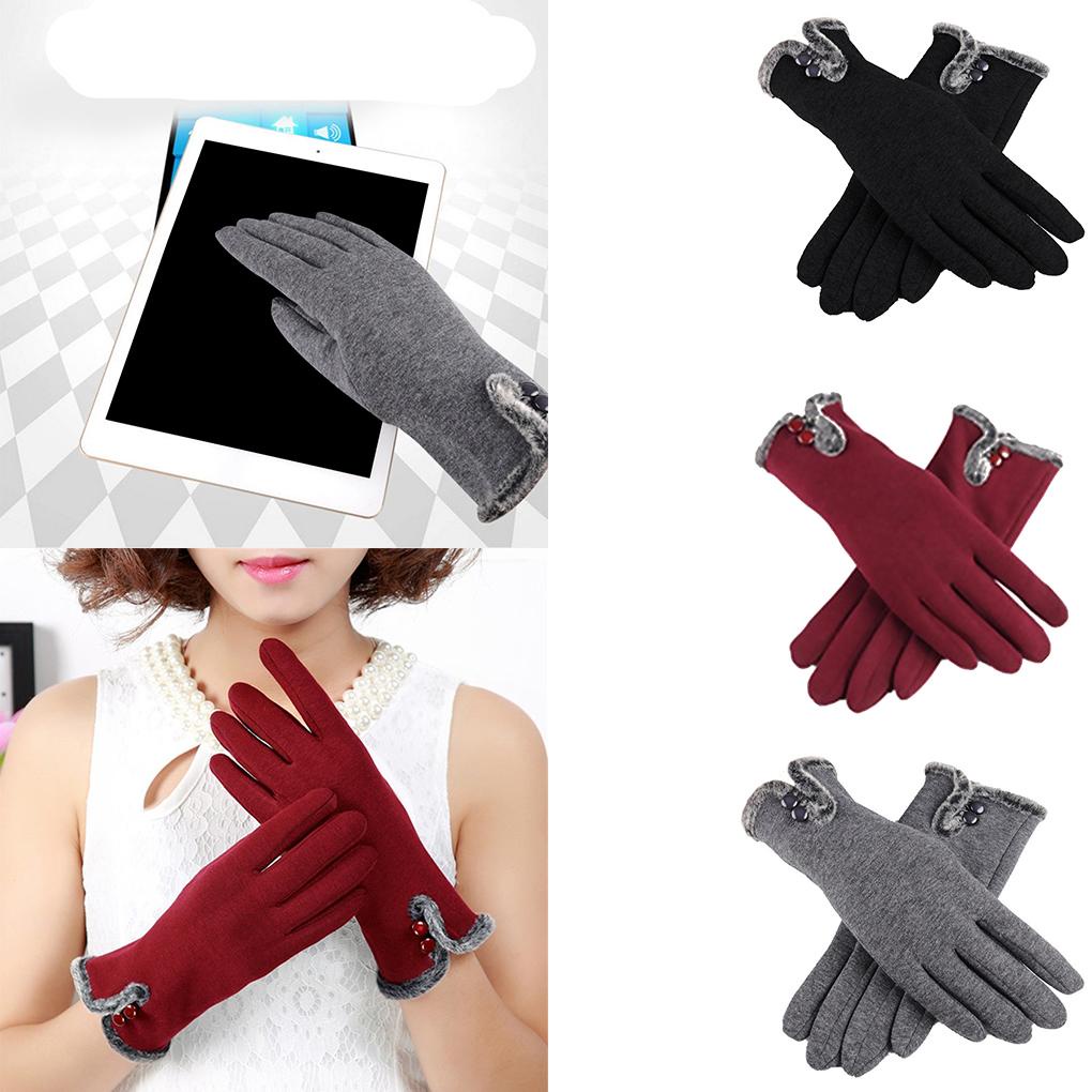 1 Đôi Găng Tay Giữ Ấm Mùa Đông Có Thể Dùng Màn Hình Cảm Ứng Màu Đen Dành Cho Nữ