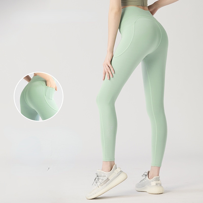 Quần Legging Thể Thao Eo Cao Co Giãn Phối Túi Màu Đen / Xám / Xanh Dương Thời Trang Cho Nữ