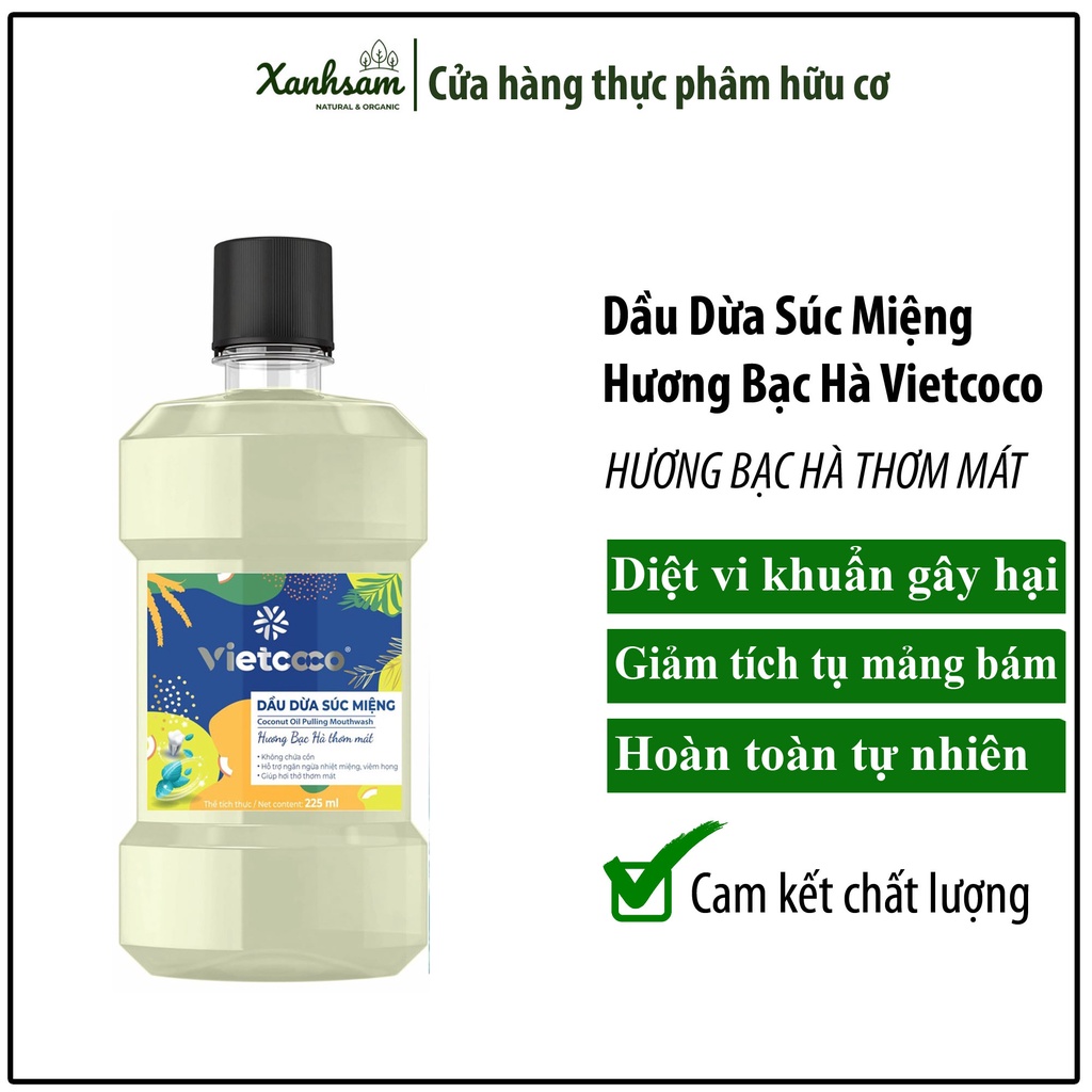 Dầu Dừa Súc Miệng Hương Bạc Hà 225ml Vietcoco - Xanhsam Organic