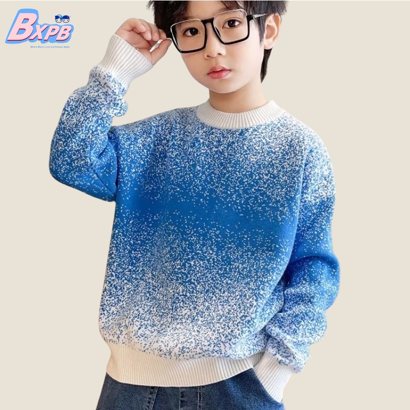 Áo Sweater Dệt Kim Dáng Rộng Thoải Mái Phong Cách Mới Đơn Giản Màu Gradient Giữ Ấm Có Thể Mặc Vào 3-15 Tuổi