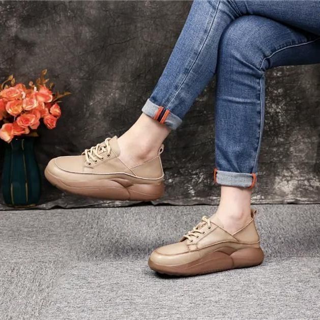 Giày Da Đế Dày Buộc Dây Phong Cách Roman Thời Trang Cho Nữ