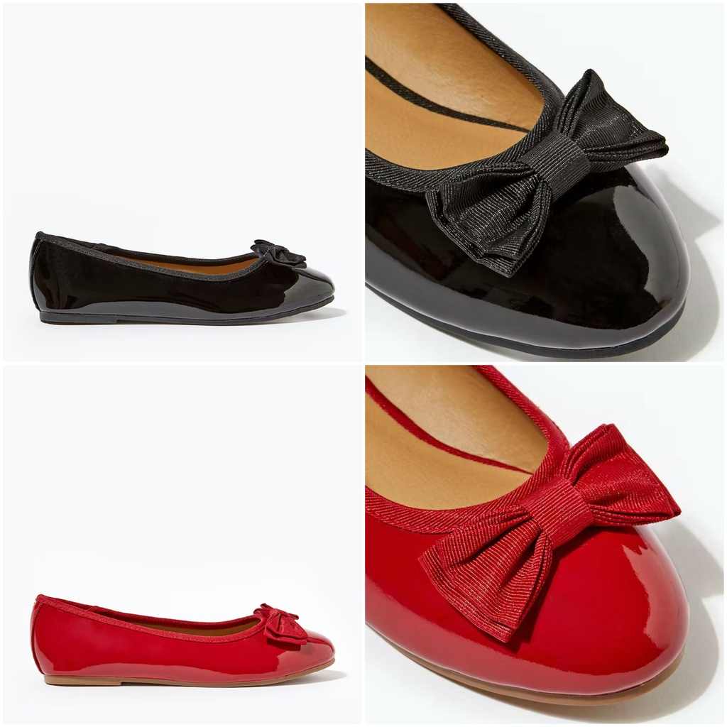 Giày búp bê đen đỏ bóng nơ Matalan_hàng chính hãng authentic