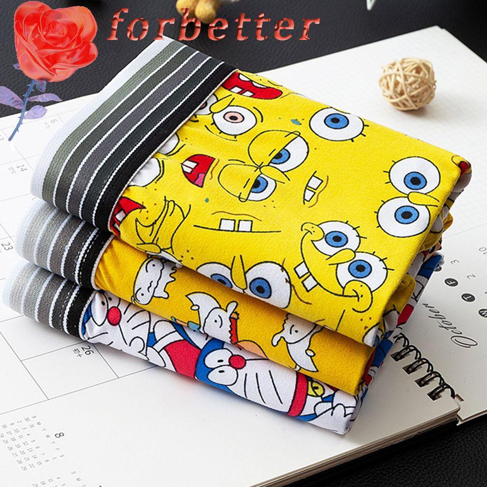Quần Lót Boxer Cotton Lưng Vừa Không Đường May Thoáng Khí In Họa Tiết Doraemon/Bọt Biển Quyến Rũ Cho Nam
