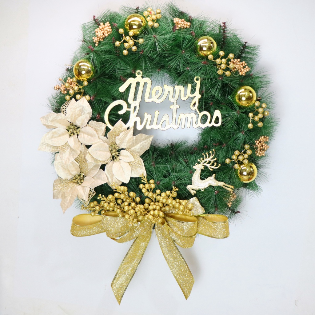 Vòng Hoa Thông Kim Trang Trí Noel D75 size 60cm Vòng Nguyệt Quế Giáng Sinh