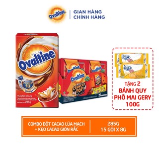 (COMBO) Bột Cacao Lúa Mạch Ovaltine - Hộp 285g + Kẹo Cacao Giòn Rắc - Hộp 15 gói x 8g