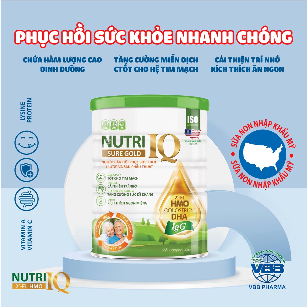 Sữa Nutri IQ Sure gold dành cho người cần phục hồi sức khỏe trước và sau phẫu thật, người mới ốm dậy