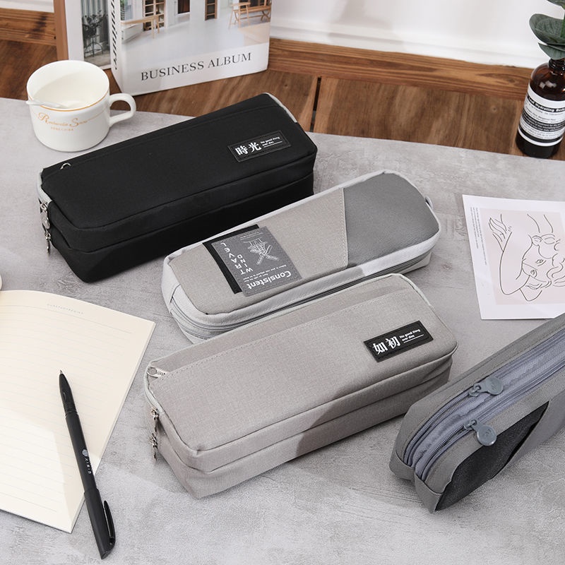 Túi Đựng Bút Bằng Vải Canvas Hai Lớp Sức Chứa Lớn Có Dây Kéo Đơn Giản Sáng Tạo Dành Cho Học Sinh Trung Học Nam Nữ
