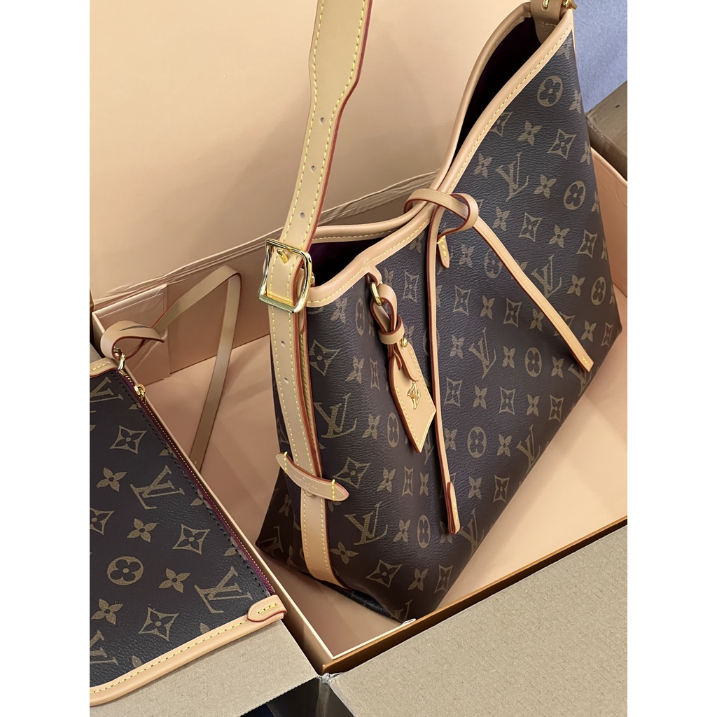 Set Túi Tote Ví LV Carryall PM Da Thật LÓT ĐỎ NHUNG 2 BOX đi học công sở