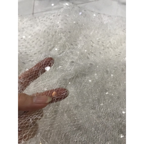 Vải lưới kết kim sa thủy tinh co dãn đẹp xinh (khổ 1m6)may đầm váy , áo kiểu , áo khoác thời trang