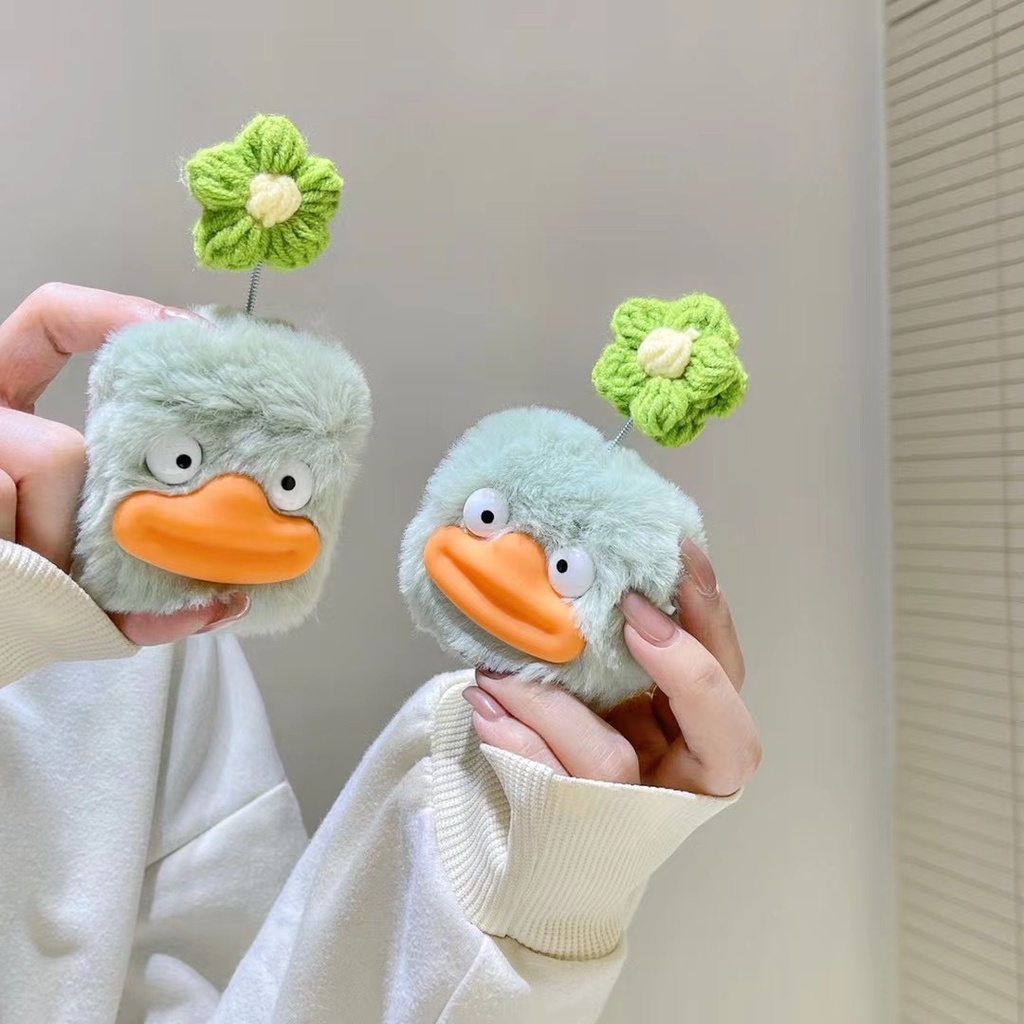 Vỏ Bảo Vệ Hộp Sạc Tai Nghe AirPods 1 / 2 / 3 / Pro / Pro2 Apple Không Dây Hình Vịt Và Hoa Dễ Thương Kèm Móc