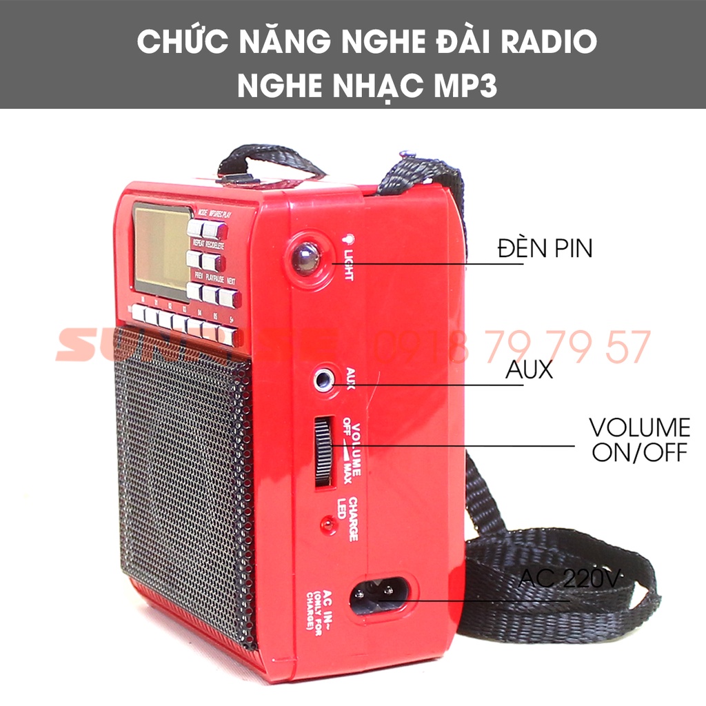 Máy nghe đài FM MH-88UR tích hợp đèn Led, Loa radio nghe nhạc MP3, Thẻ nhớ, USB - SUNRISE