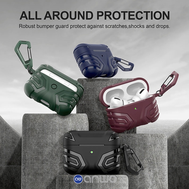 Case AirPods Pro 2/1 Anwo Áo Giáp, Vỏ Bảo Vệ Tai Nghe AirPod 3/2/1 Tặng Móc Treo,  Bảo Vệ Rơi Rớt Chống Trày Xước AW87