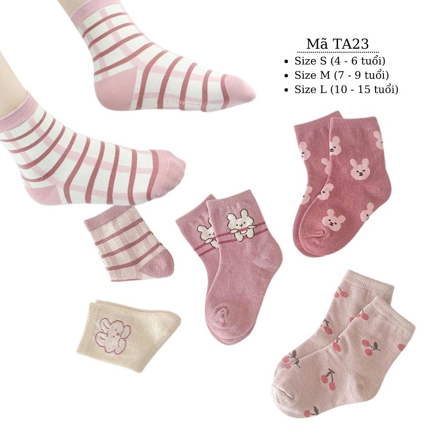 Tất vớ bé gái cổ cao hình thú màu hồng trắng cute thời trang trẻ em học sinh tiểu trung học 4 - 15 tuổi TA23