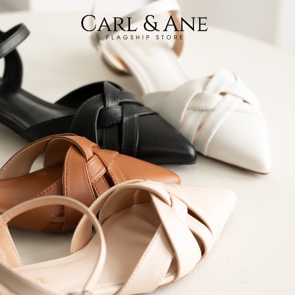 Carl & Ane - Giày cao gót mũi nhọn phối mũi quai đen chéo cao 2.5cm màu bò - CL032
