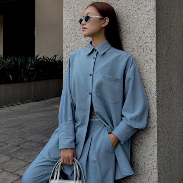 COMMON SENSE - Quần áo sơ mi unisex oversized màu baby blue