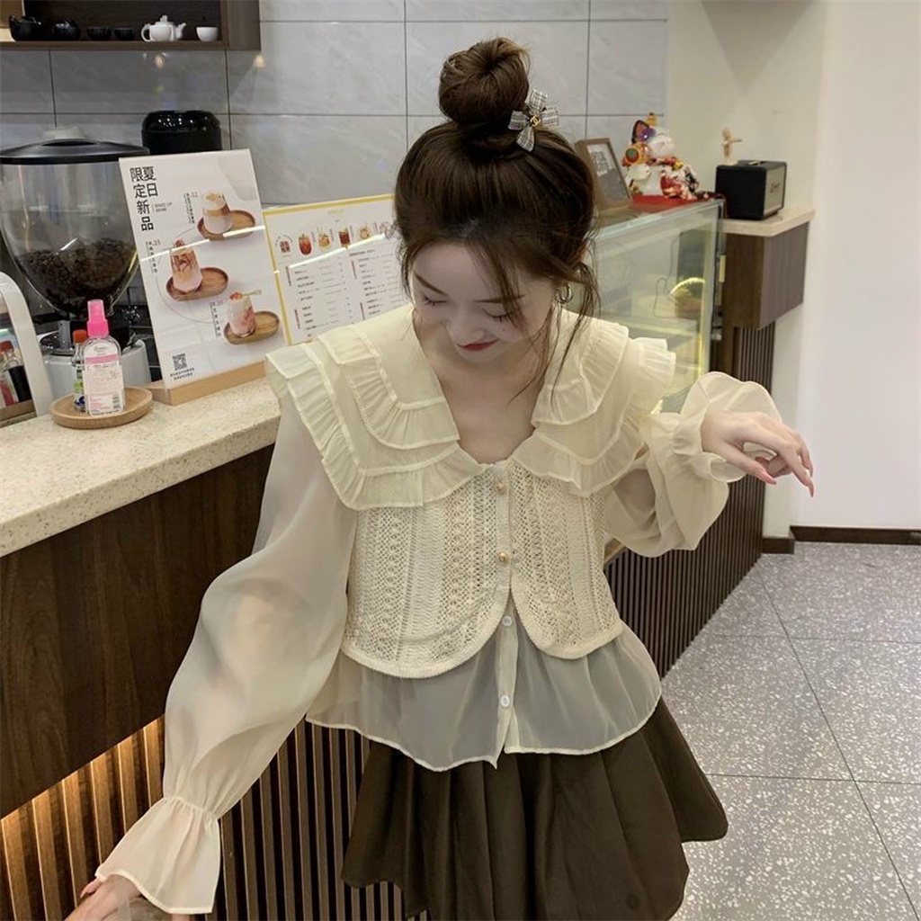 Áo Sơ Mi Cổ Điệu Phối Gile Hàn Quốc