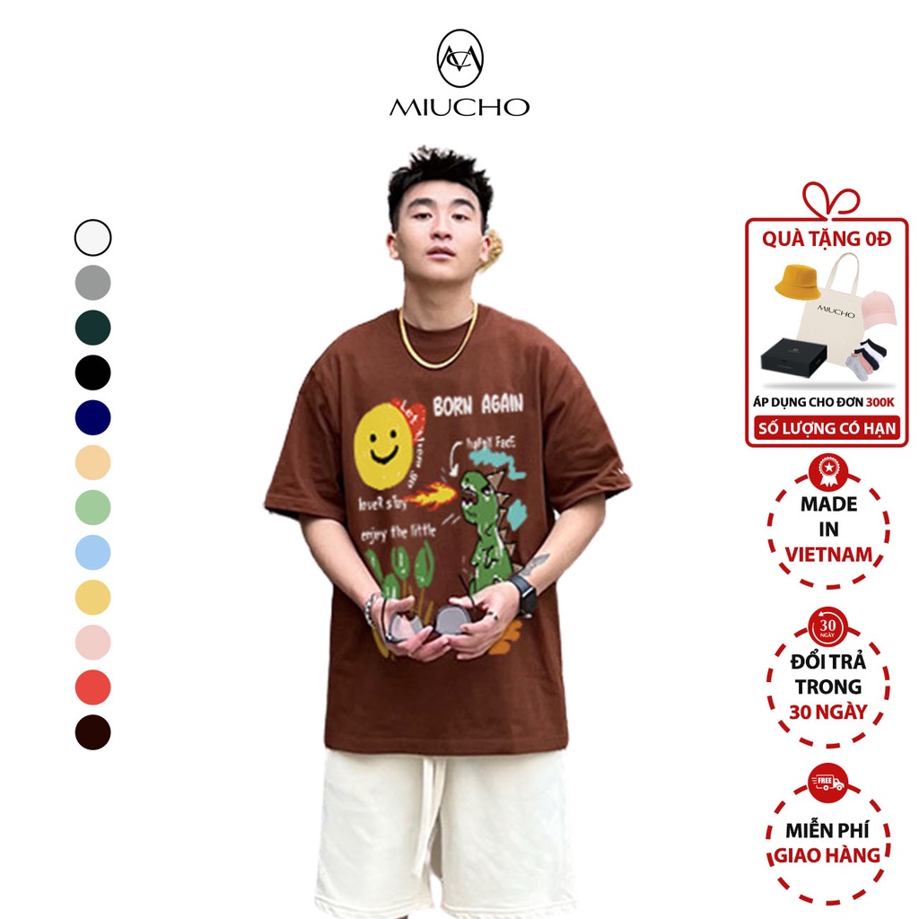 Áo thun nam cổ tròn form rộng tay lỡ chất liệu cotton mềm mại Miucho MT036 in graphic