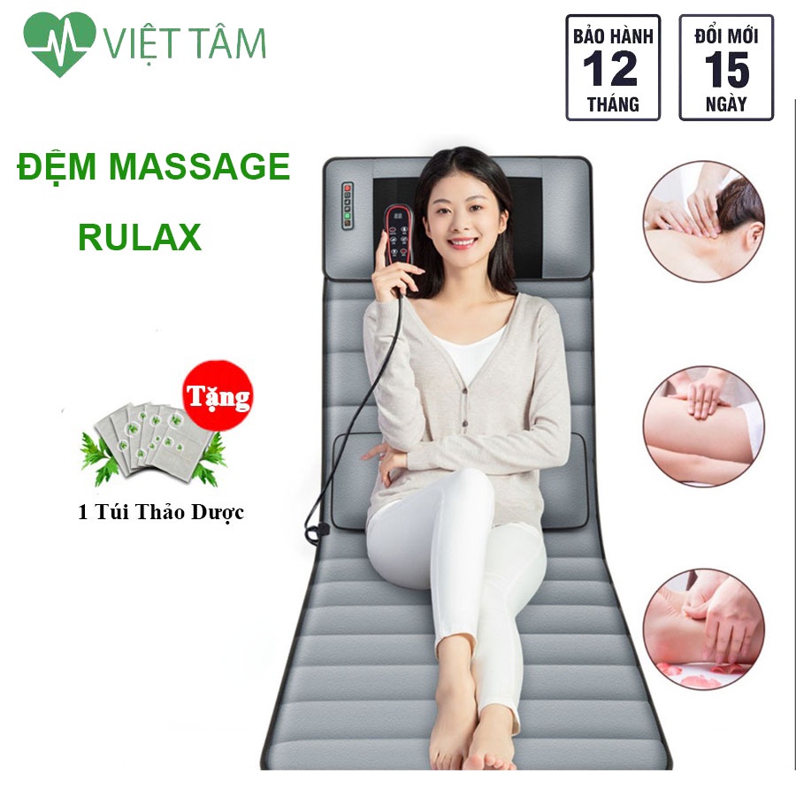 Đệm Massage Toàn Thân RULAX Đa Điểm Rung, Nệm Massage Kèm Gối Massage Điều Khiển Tiếng Việt Cao Cấp (bảo hành 1 năm)